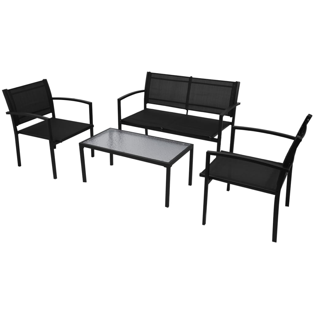 vidaXL 4 Piece Patio Lounge Set Textilene Black