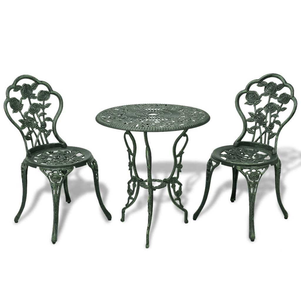 vidaXL 3 Piece Bistro Set Cast Aluminum Green