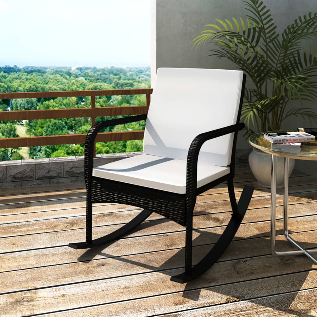 vidaXL Outdoor Rocking Chair Black Poly Rattan