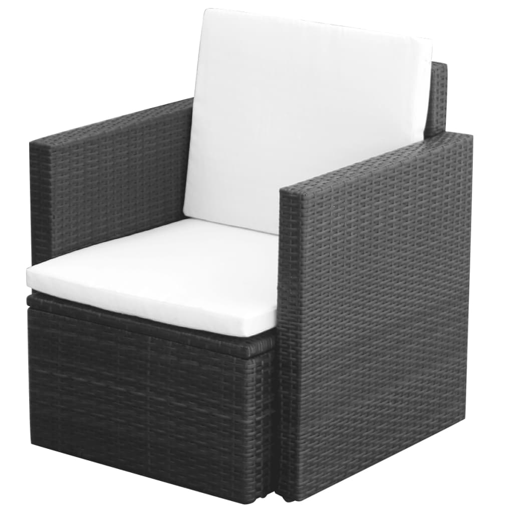 vidaXL Patio Chair with Cushions and Pillows Poly Rattan Black