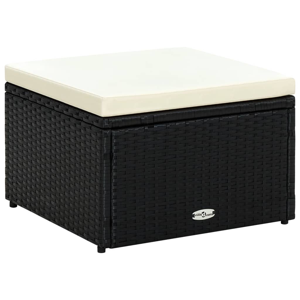 vidaXL Footstool Ottoman Poly Rattan 20.9"x20.9"x11.8" Black