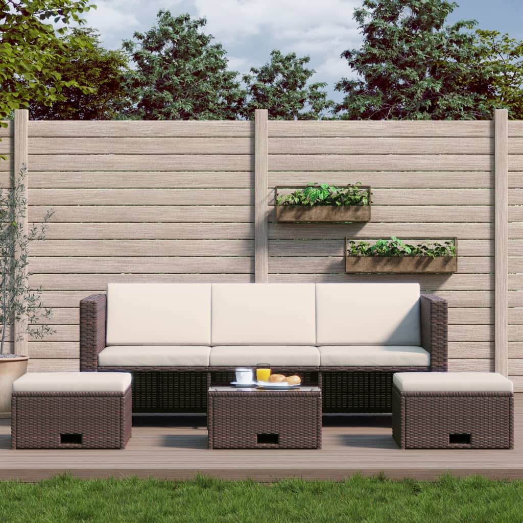 vidaXL 4 Piece Patio Lounge Set with Cushions Poly Rattan Brown