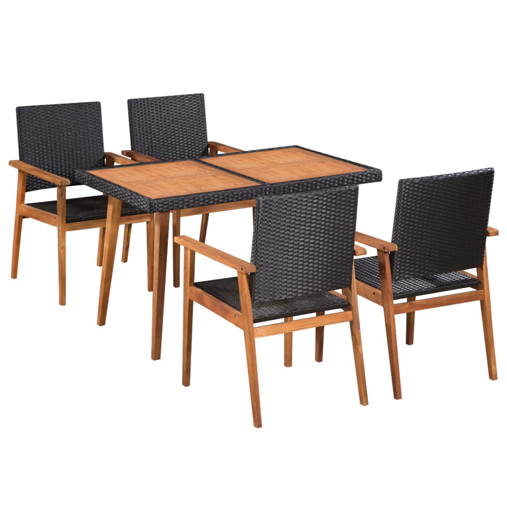 vidaXL 5 Piece Patio Dining Set Poly Rattan Black and Brown