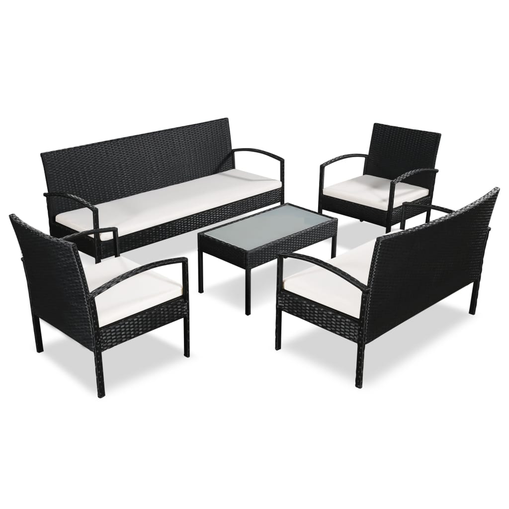 vidaXL 5 Piece Patio Lounge Set with Cushions Poly Rattan Black