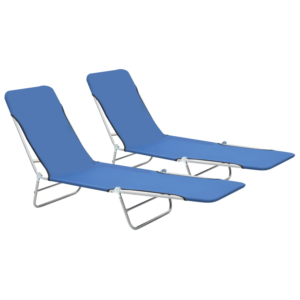 vidaXL Folding Sun Loungers 2 pcs Steel and Fabric Blue