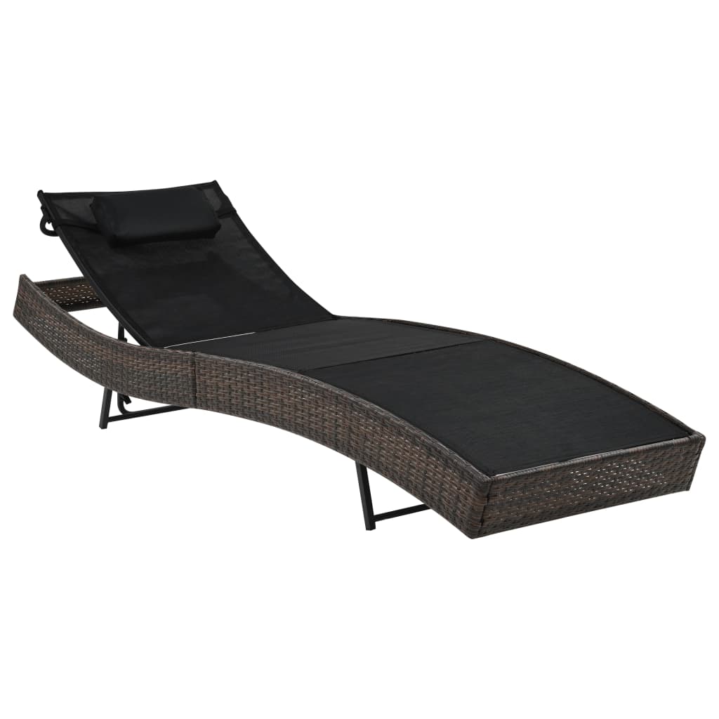 vidaXL Sun Lounger with Pillow Poly Rattan Brown