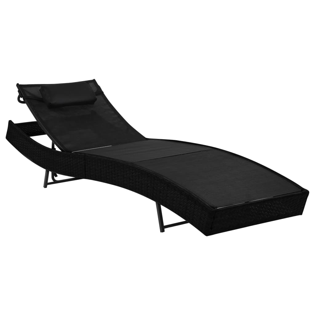 vidaXL Sun Lounger with Pillow Poly Rattan Black