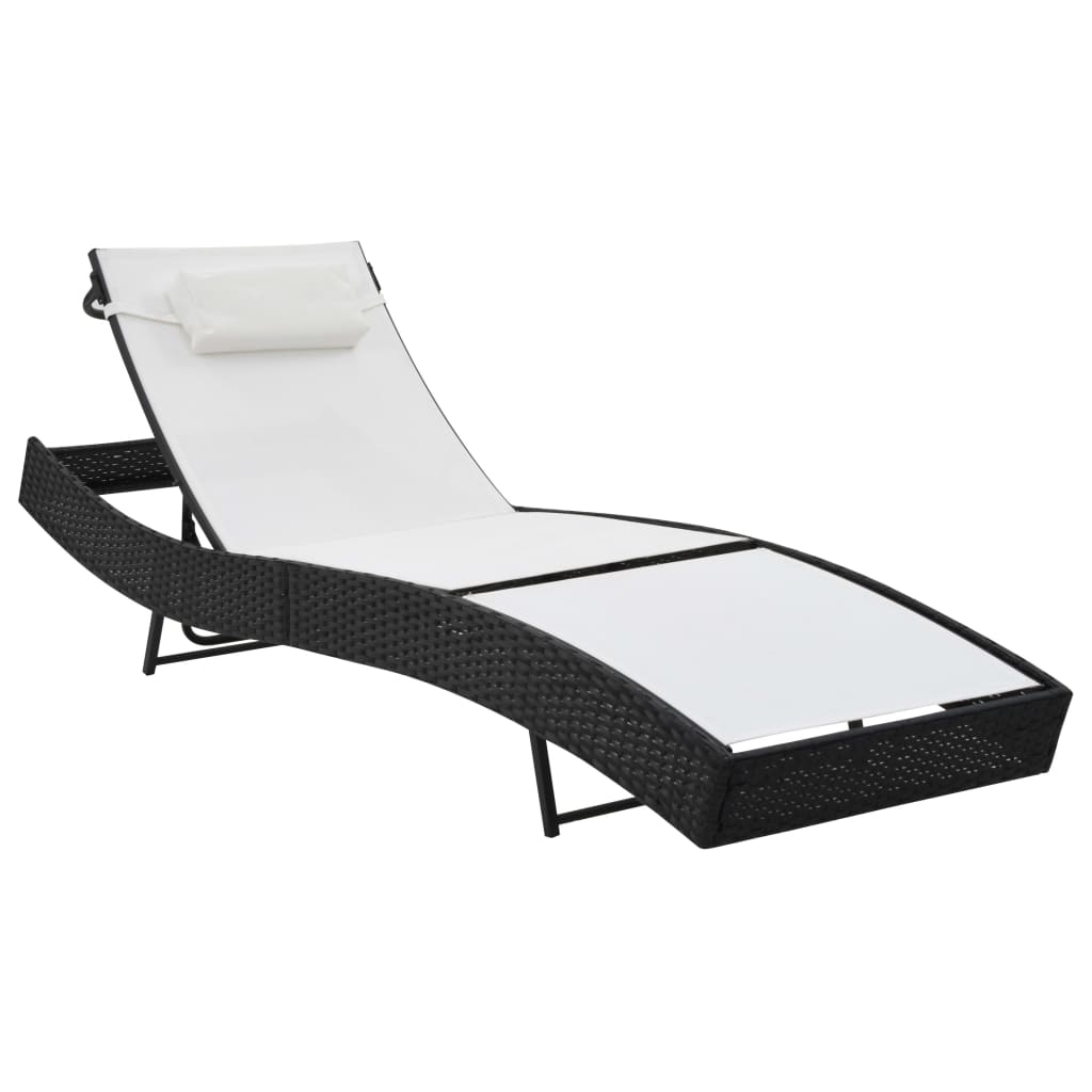 vidaXL Sun Lounger with Pillow Poly Rattan Black