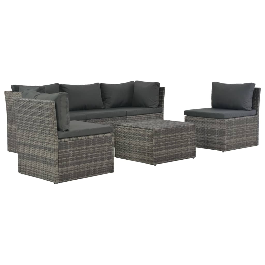 vidaXL 4 Piece Patio Lounge Set with Cushions Poly Rattan Gray