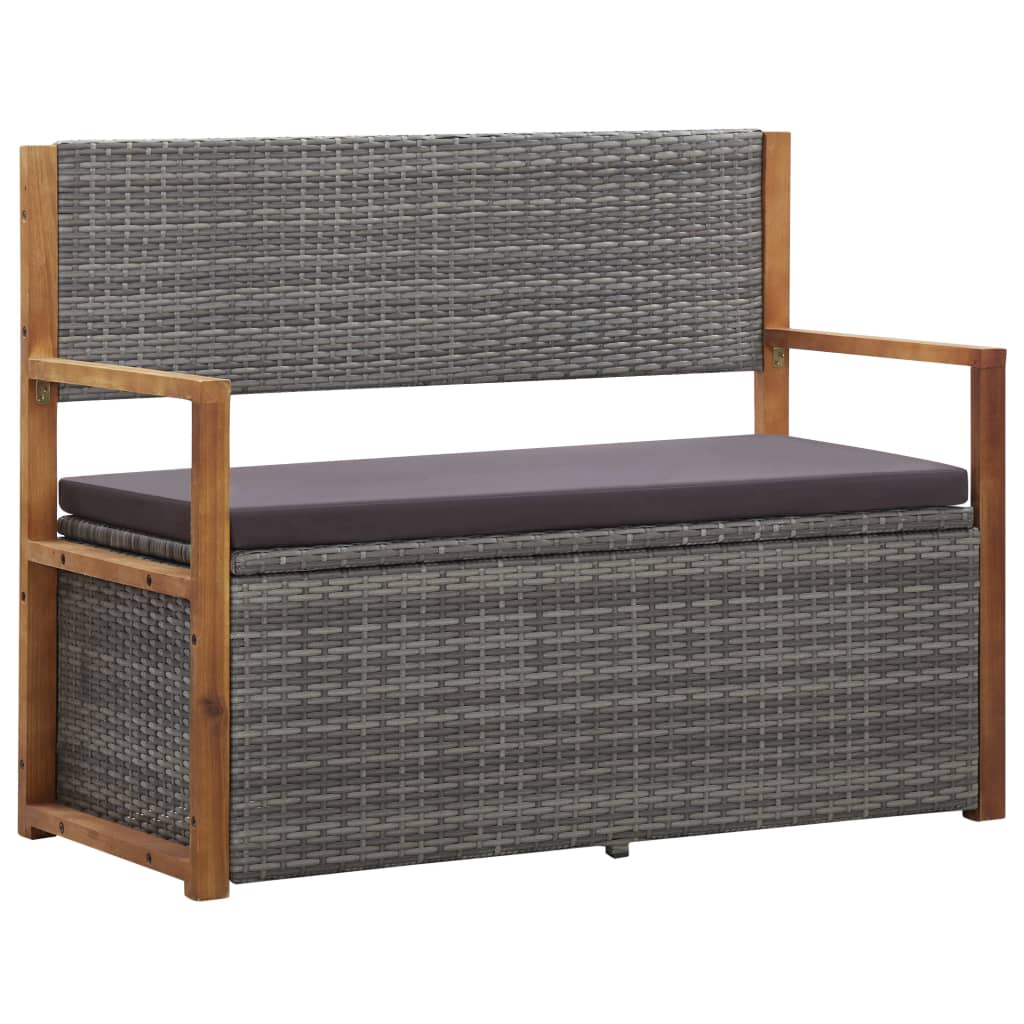 vidaXL Storage Bench 45.3" Poly Rattan and Solid Acacia Wood Gray