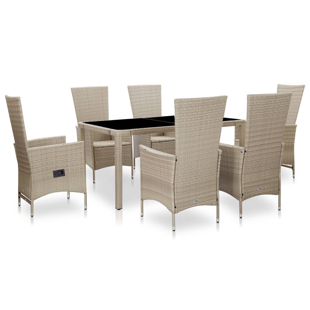 vidaXL 7 Piece Patio Dining Set with Cushions Poly Rattan Beige