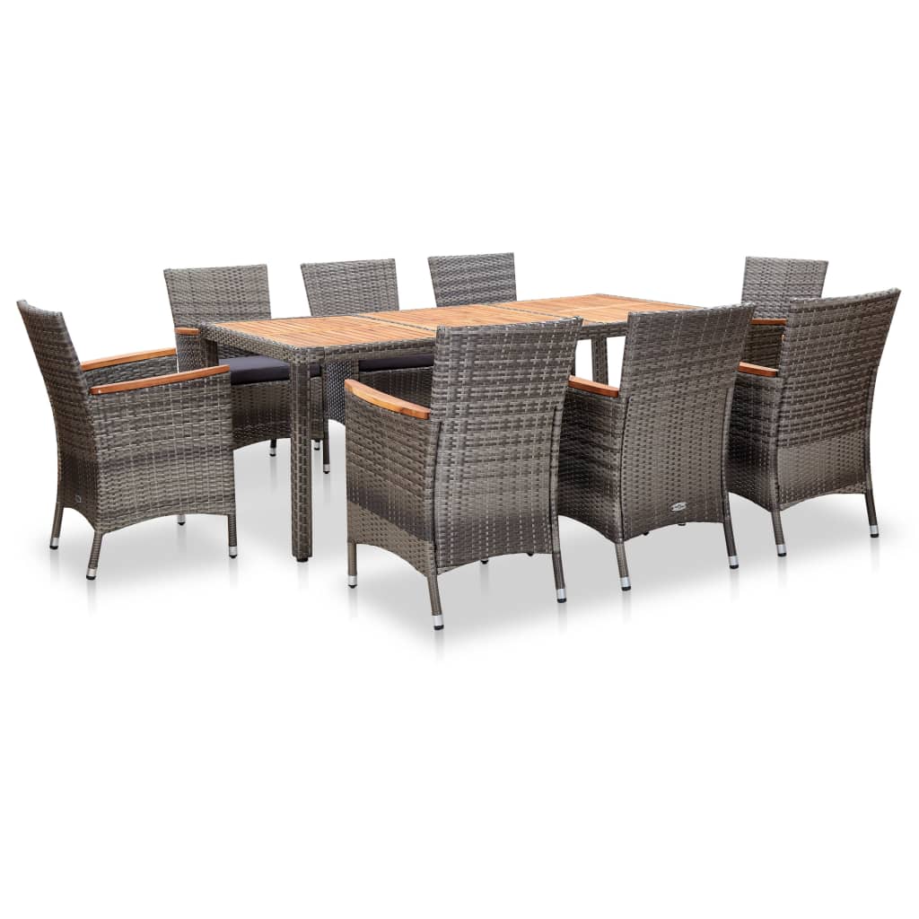 vidaXL 9 Piece Patio Dining Set with Cushions Poly Rattan Gray