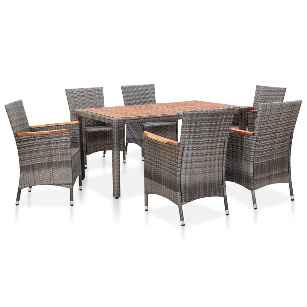 vidaXL 7 Piece Patio Dining Set with Cushions Poly Rattan Gray