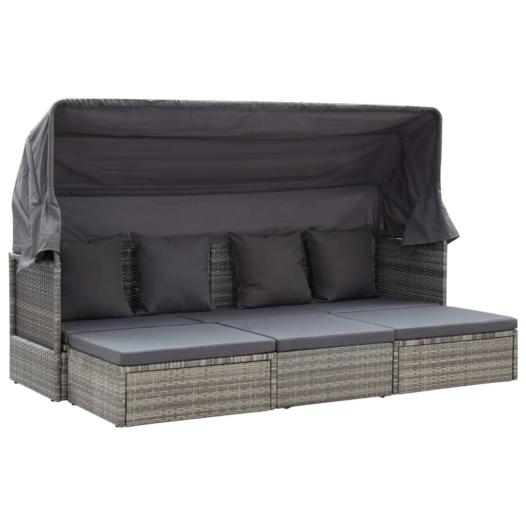 vidaXL Patio Lounge Bed with Roof Mixed Gray Poly Rattan