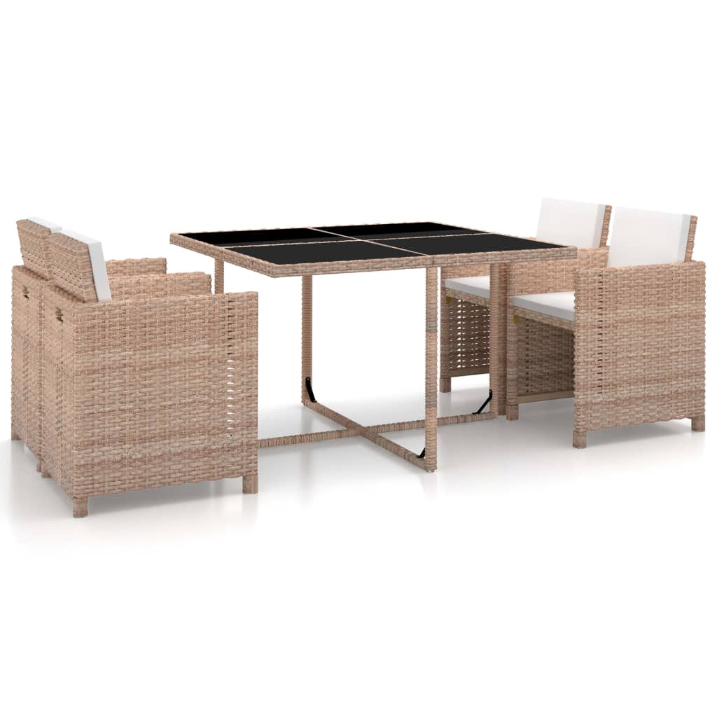 vidaXL 5 Piece Patio Dining Set with Cushions Poly Rattan Beige