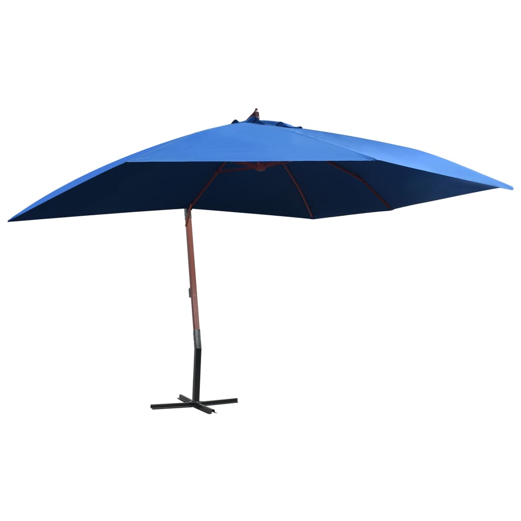 vidaXL Hanging Parasol with Wooden Pole 157.5"x118.1" Blue