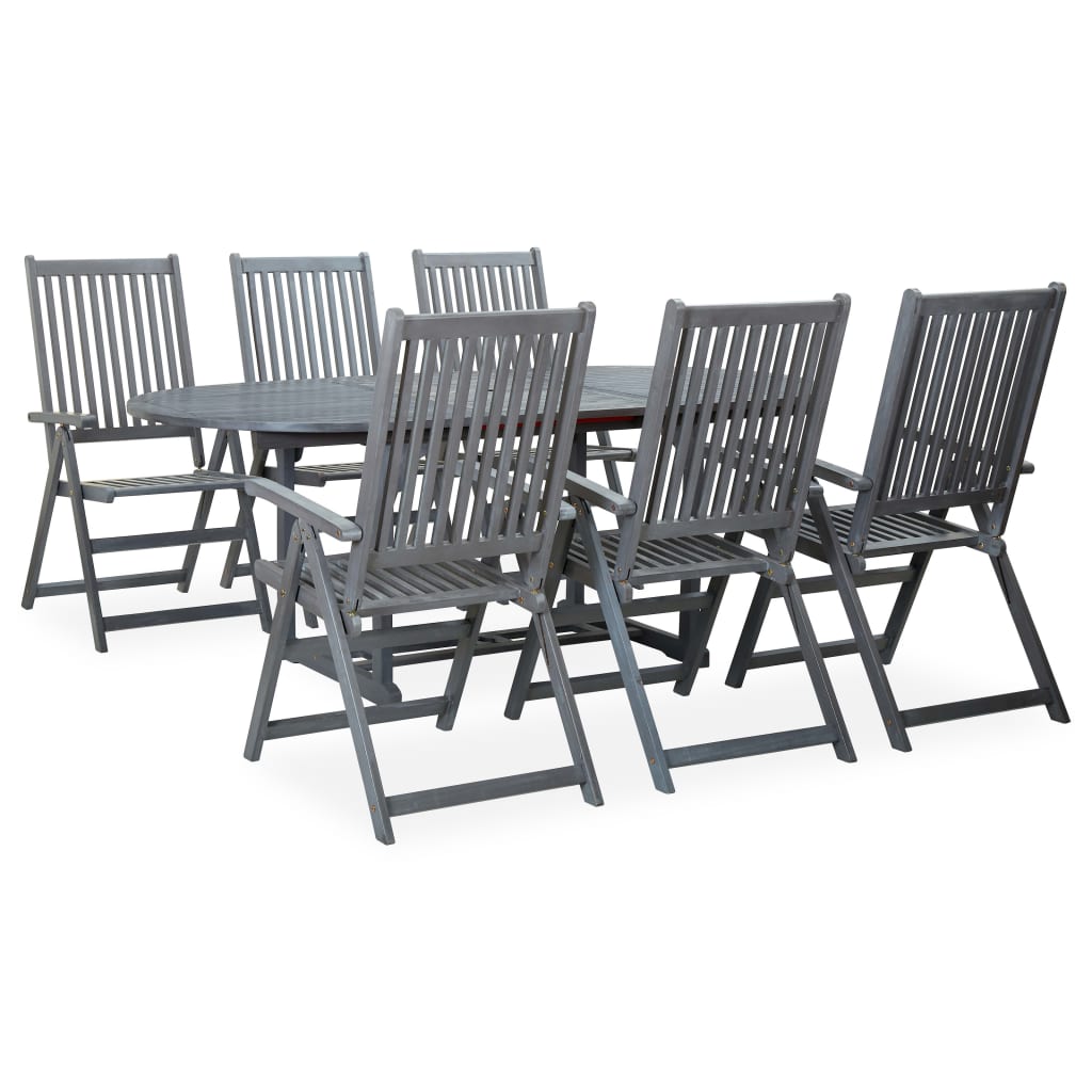 vidaXL 7 Piece Patio Dining Set Solid Acacia Wood Gray