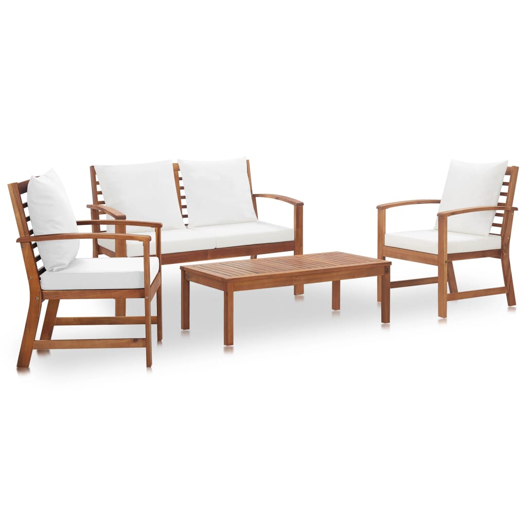 vidaXL 4 Piece Garden Lounge Set with Cushions Solid Acacia Wood