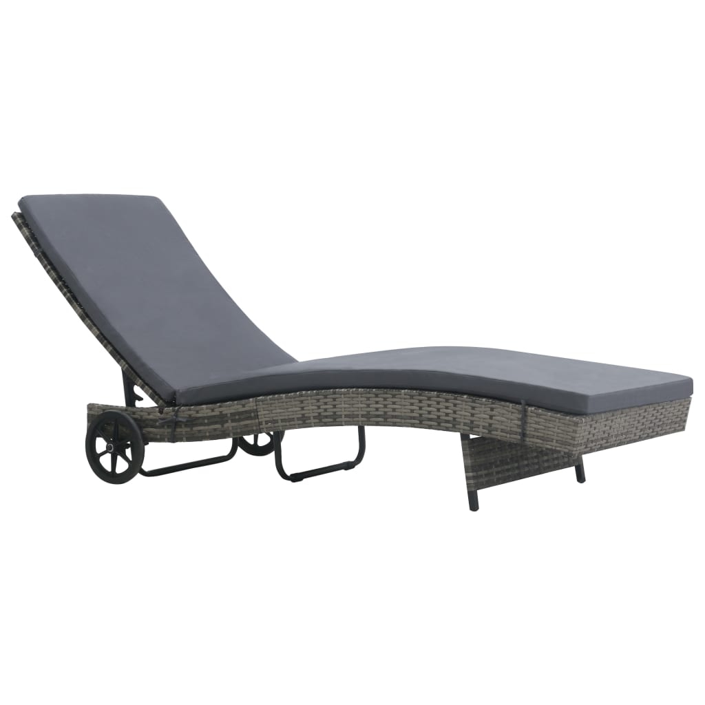 vidaXL Sun Lounger with Wheels and Cushion Poly Rattan Anthracite