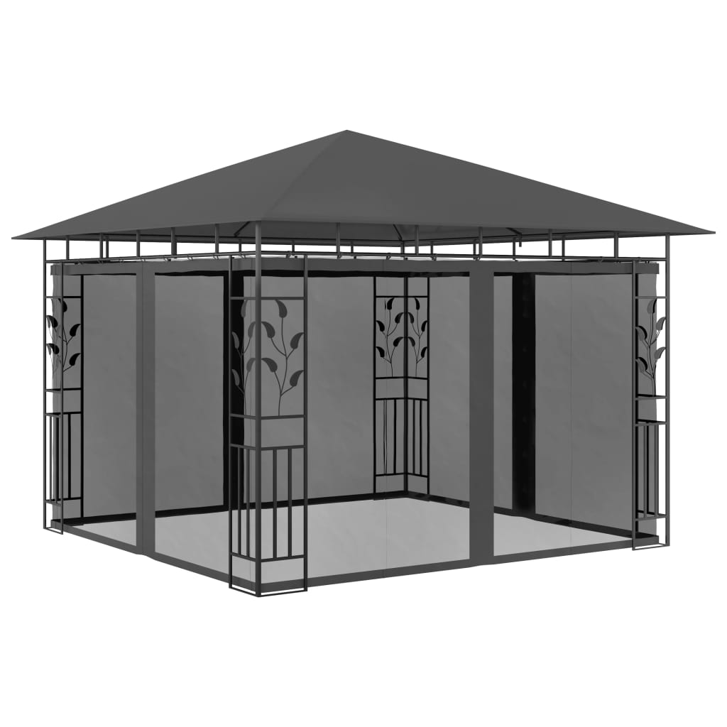 vidaXL Gazebo with Mosquito Net 9.8'x9.8'x9' Anthracite 0.6 oz/ft2