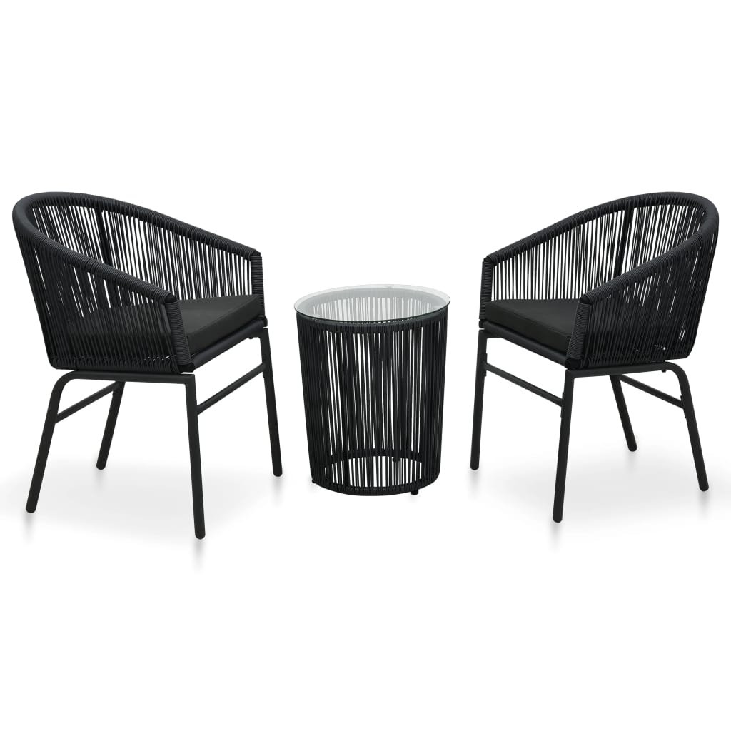 vidaXL 3 Piece Bistro Set with Cushions PE Rattan Black