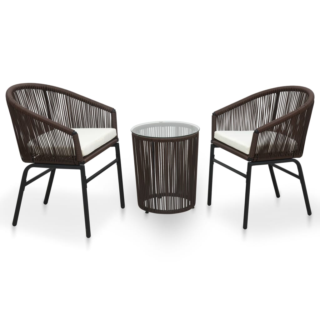 vidaXL 3 Piece Bistro Set with Cushions PE Rattan Brown