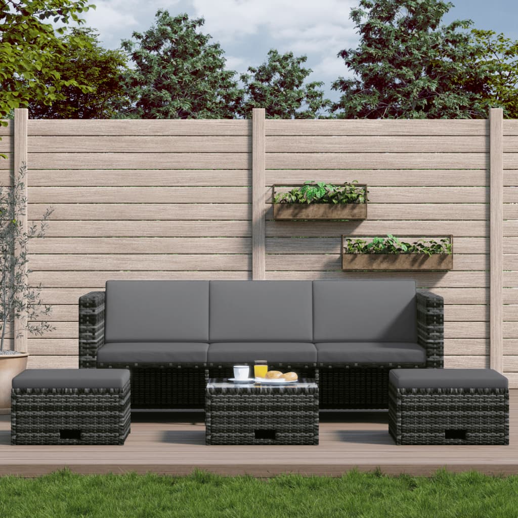 vidaXL 4 Piece Patio Lounge Set with Cushions Poly Rattan Gray