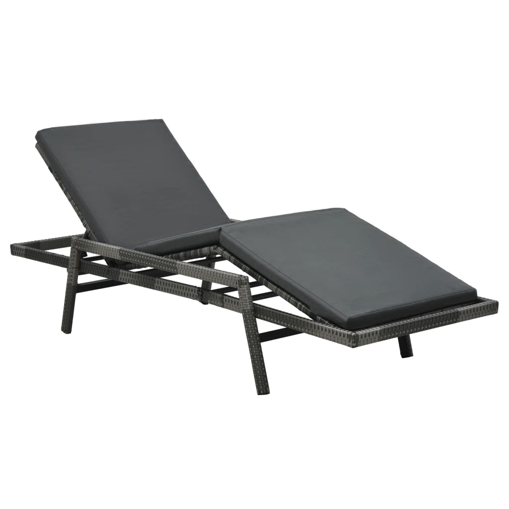 vidaXL Sun Lounger with Cushion Poly Rattan Gray