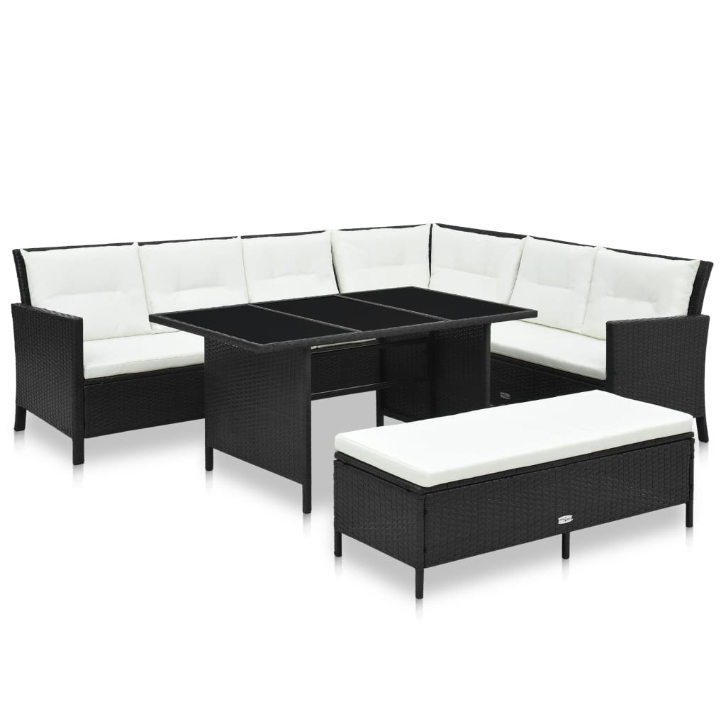 vidaXL 3 Piece Patio Lounge Set with Cushions Poly Rattan Black