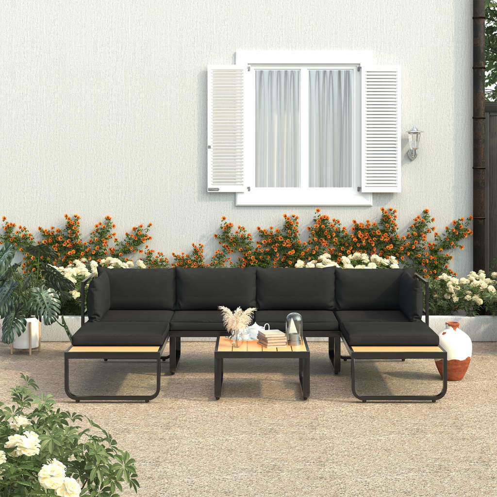 vidaXL 4 Piece Patio Corner Sofa Set with Cushions Aluminum and WPC