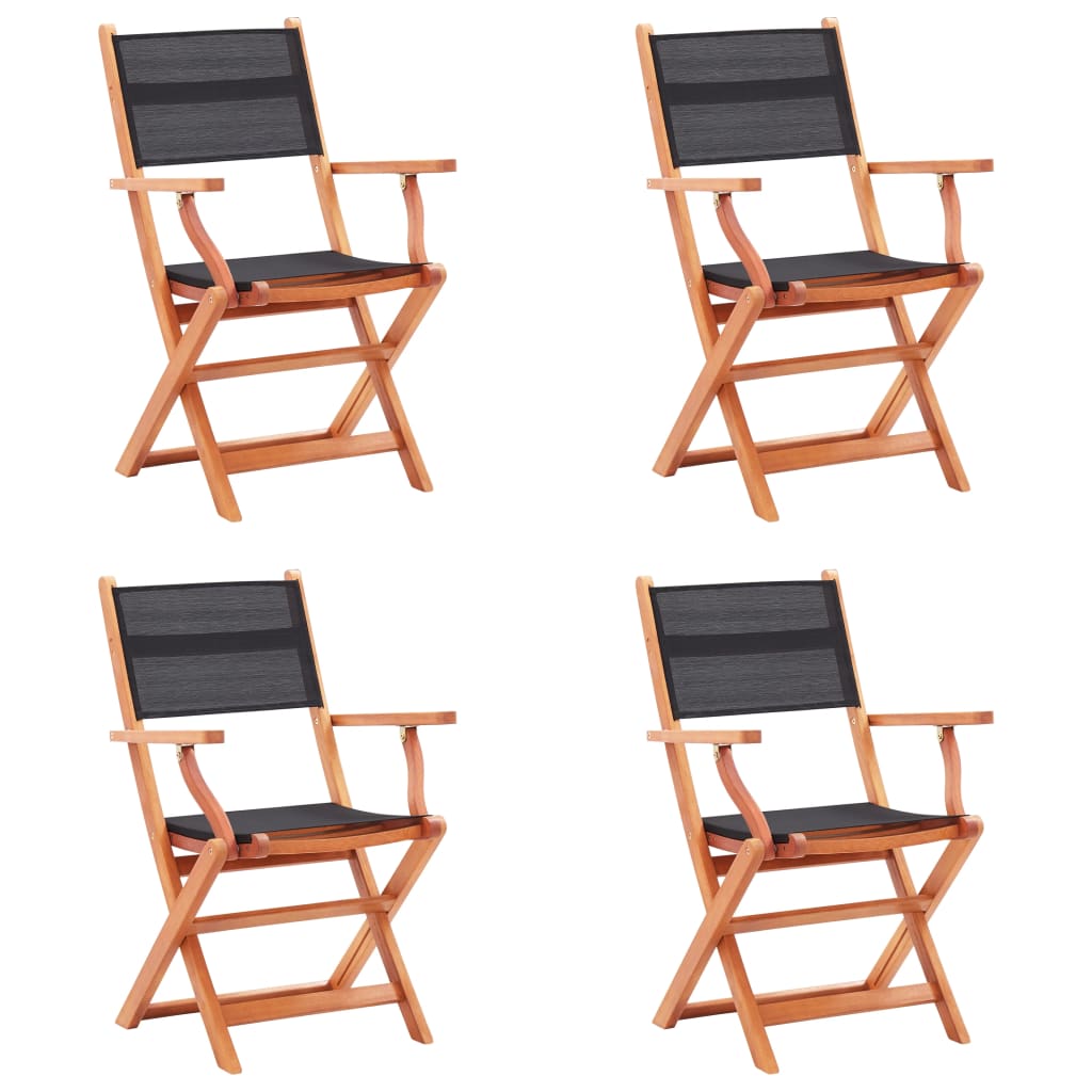 vidaXL Folding Patio Chairs 4 pcs Black Solid Wood Eucalyptus and Textilene