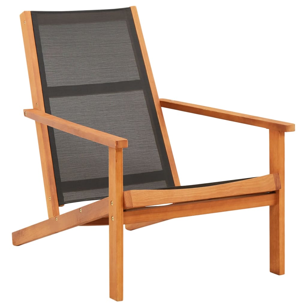 vidaXL Patio Lounge Chair Black Solid Wood Eucalyptus and Textilene