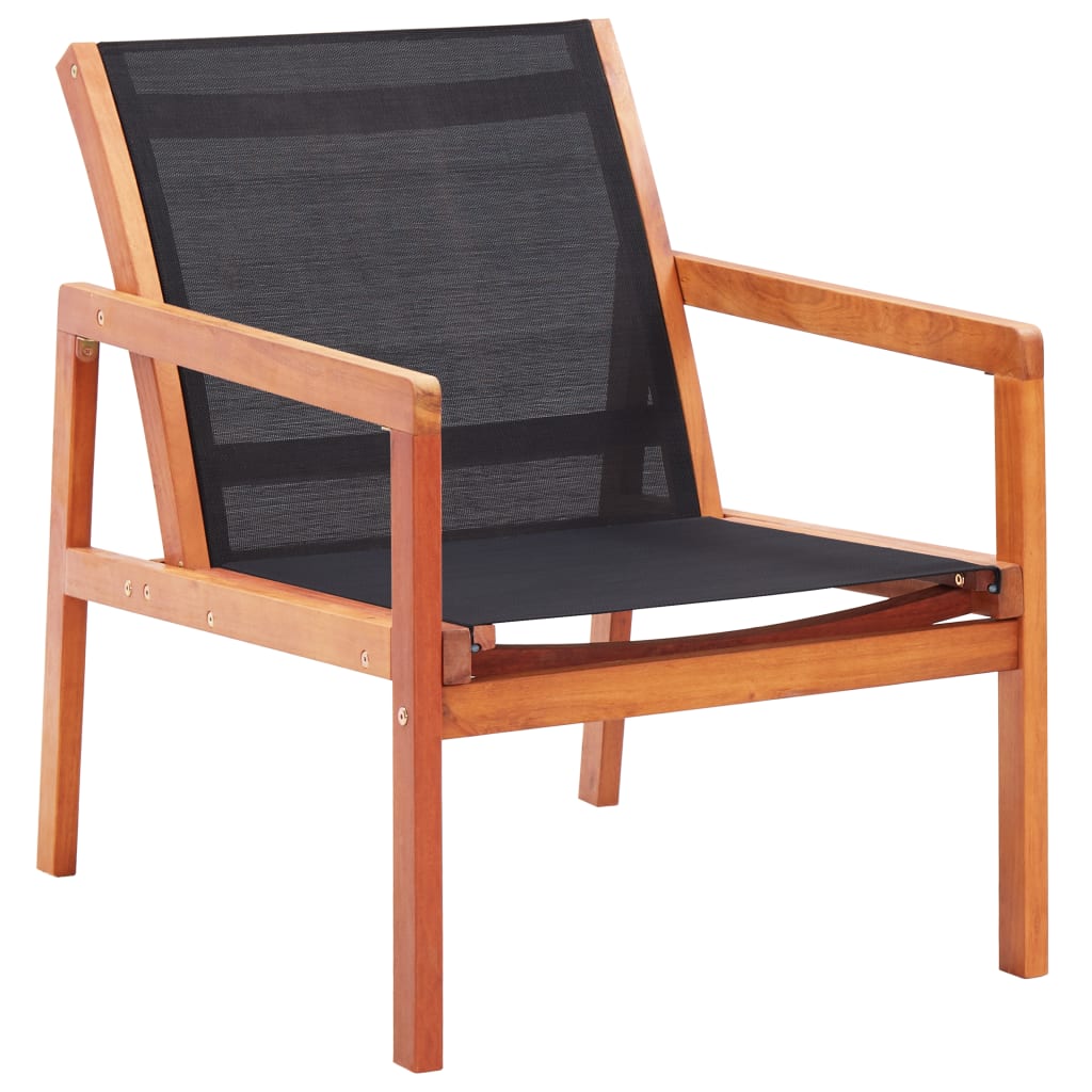 vidaXL Patio Lounge Chair Black Solid Wood Eucalyptus and Textilene