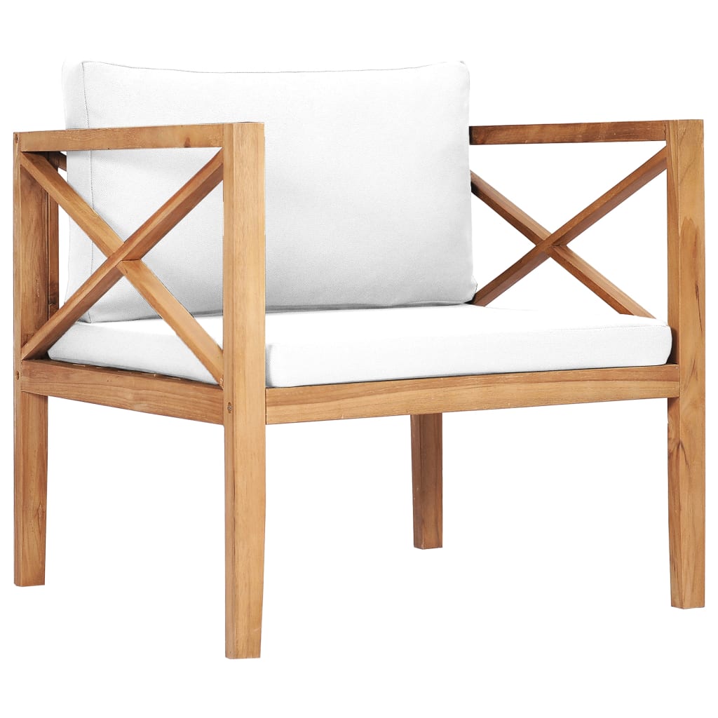 vidaXL Patio Chair with Cream Cushions Solid Wood Teak