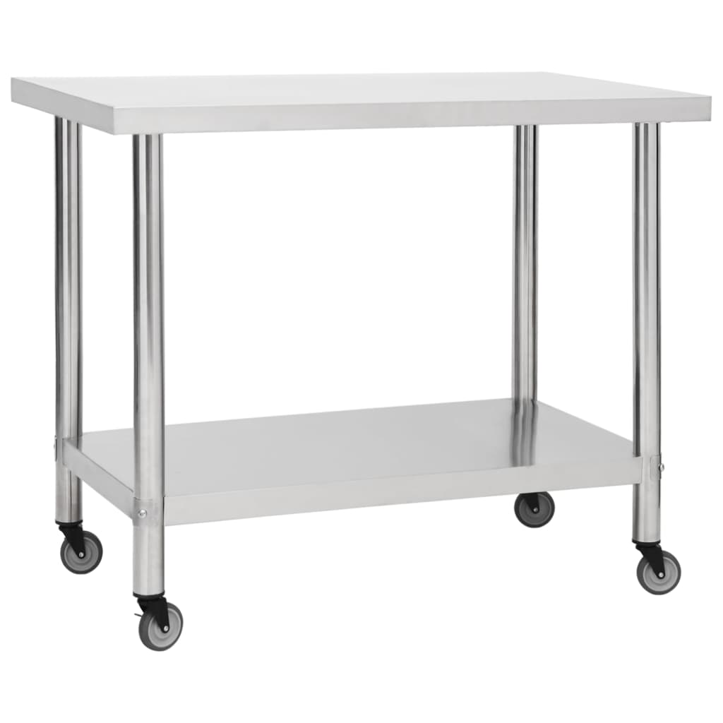 vidaXL Kitchen Work Table with Wheels 39.4"x23.6"x33.5" Stainless Steel