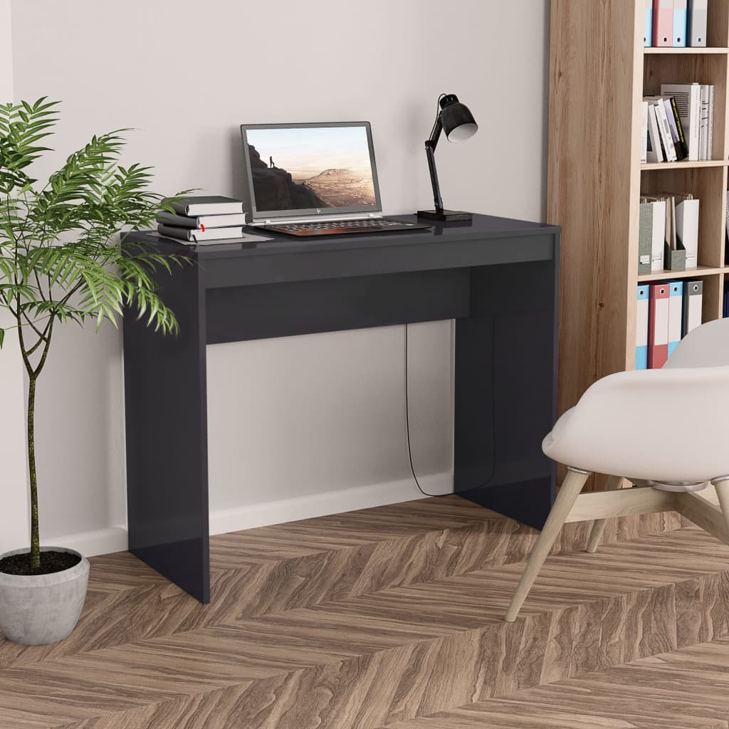 vidaXL Desk High Gloss Gray 35.4" x 15.7" x 28.3" Engineered Wood