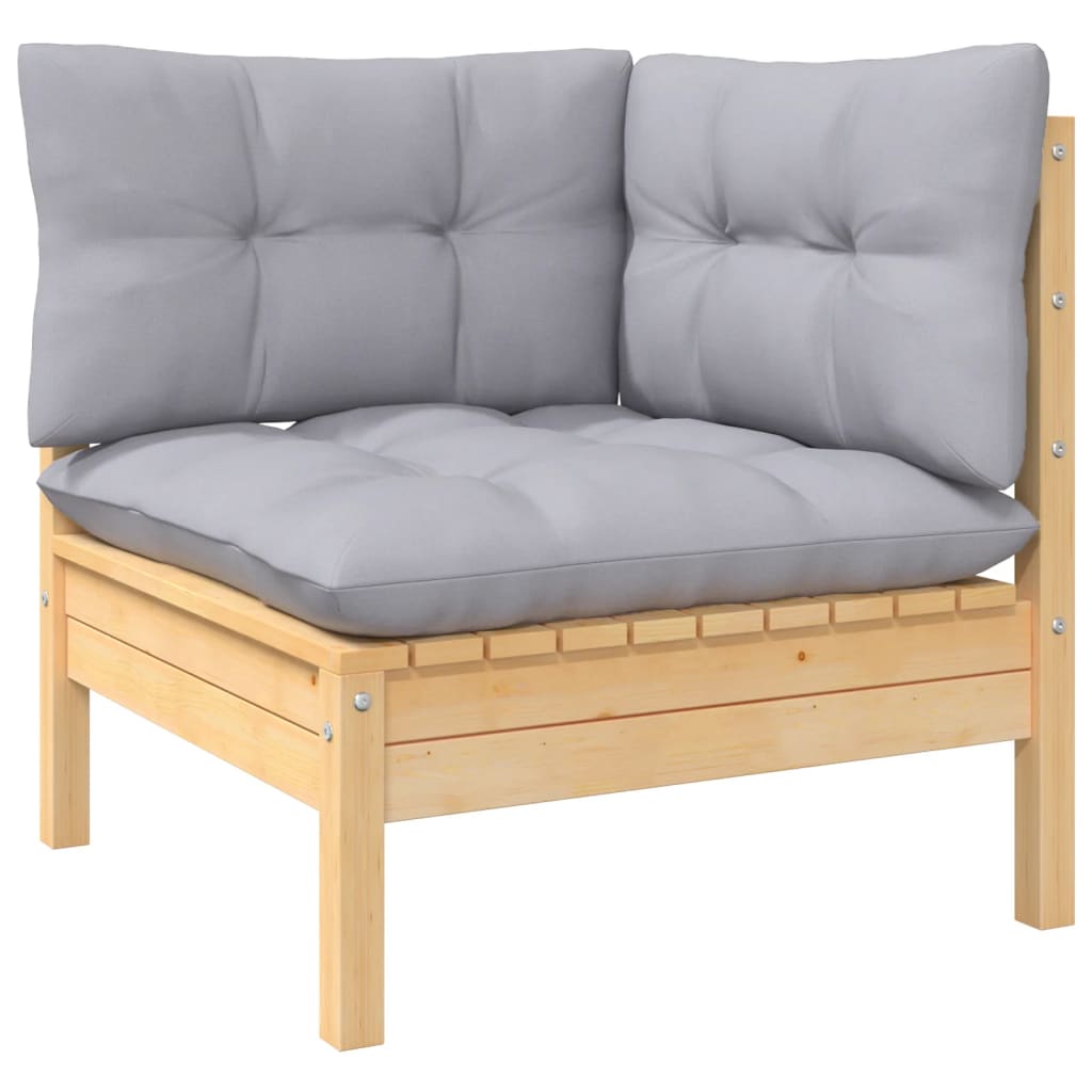 vidaXL Patio Corner Sofa with Gray Cushions Solid Pinewood