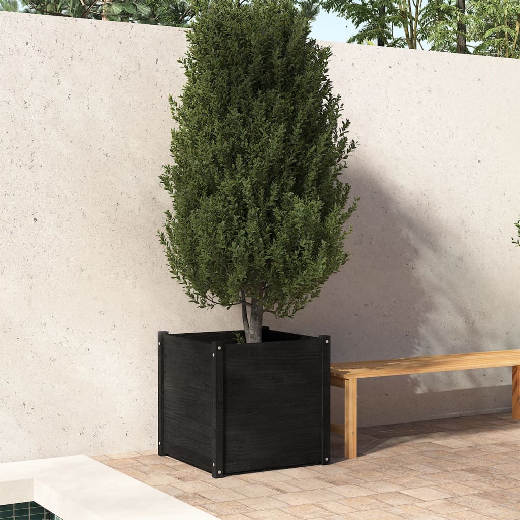 vidaXL Garden Planter Black 23.6"x23.6"x23.6" Solid Wood Pine