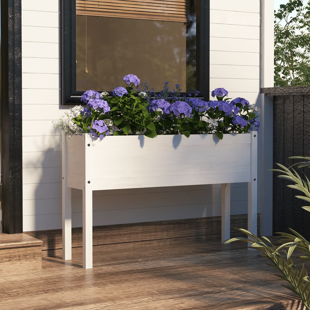 vidaXL Garden Planter White 43.3"x12.2"x27.6" Solid Wood Pine