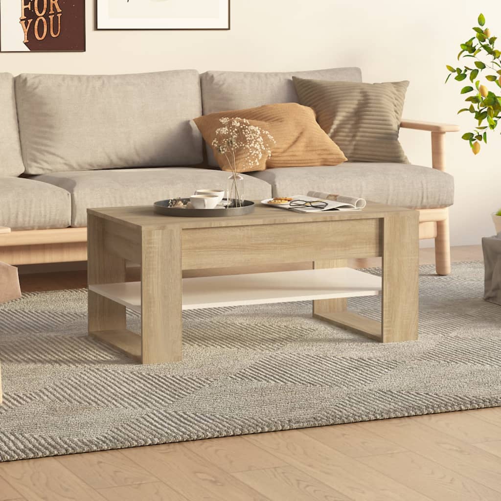 vidaXL Coffee Table White and Sonoma Oak 40.2"x21.7"x17.7" Engineered Wood