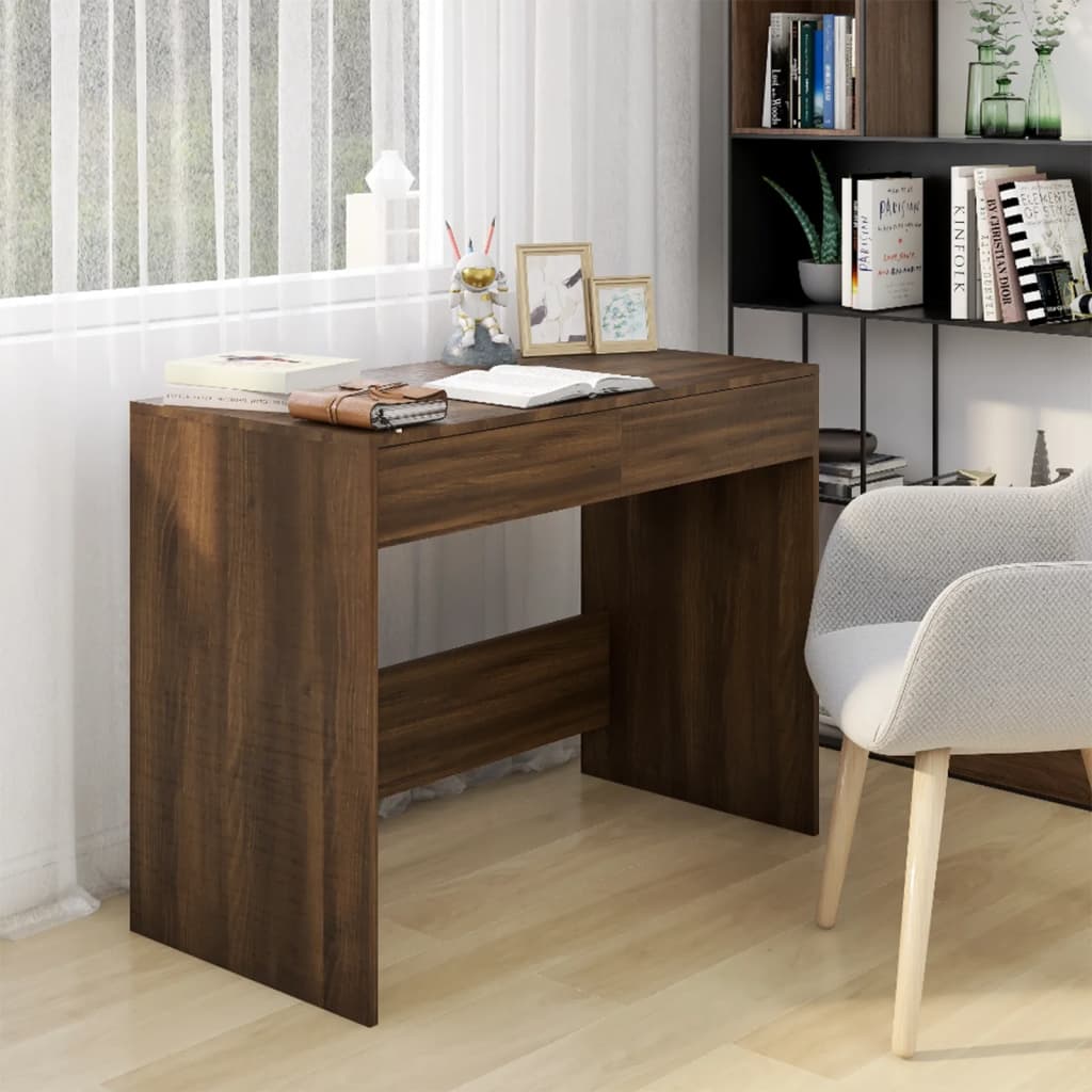 vidaXL Desk Brown Oak 39.8"x19.7"x30.1" Engineered Wood