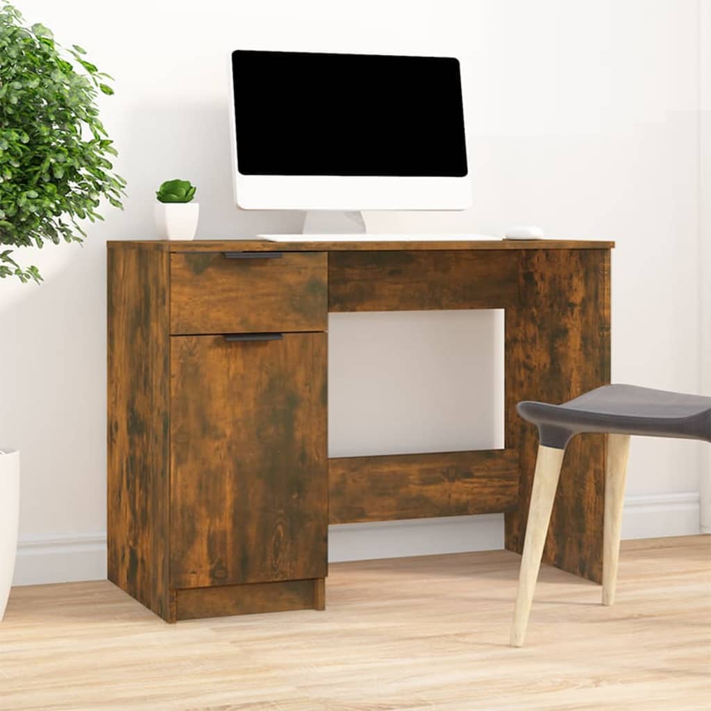 vidaXL Desk Smoked Oak 39.4"x19.7"x29.5" Engineered Wood