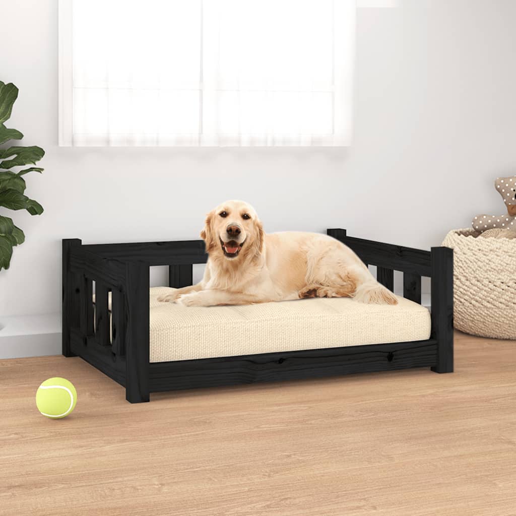vidaXL Dog Bed Black 29.7"x21.9"x11" Solid Wood Pine