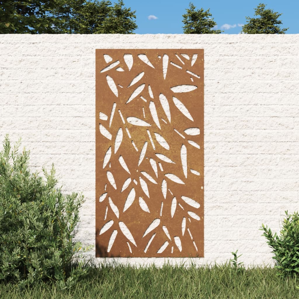 vidaXL Patio Wall Decoration 41.3"x21.7" Corten Steel Bamboo Leaf Design