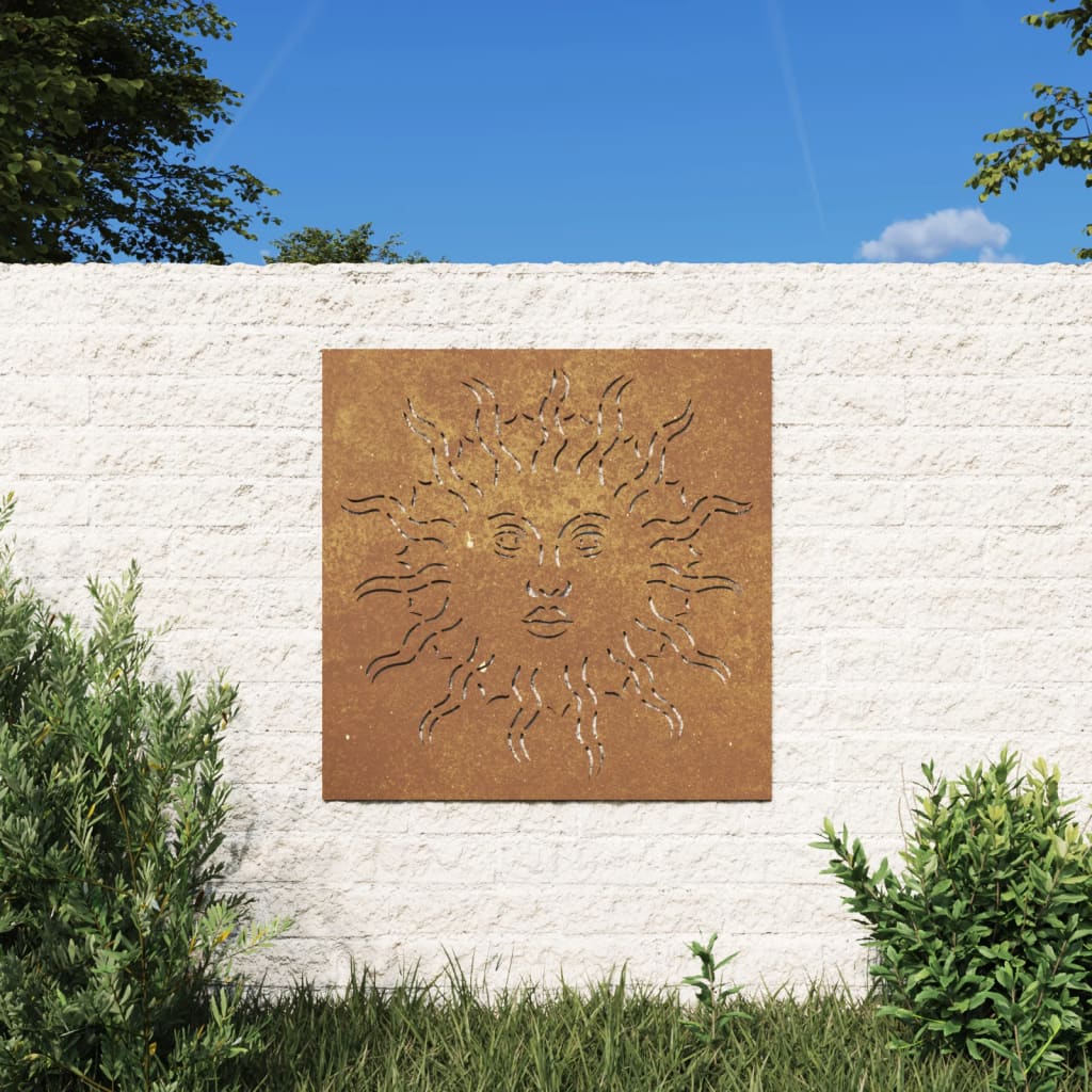 vidaXL Patio Wall Decoration 21.7"x21.7" Corten Steel Sun Design