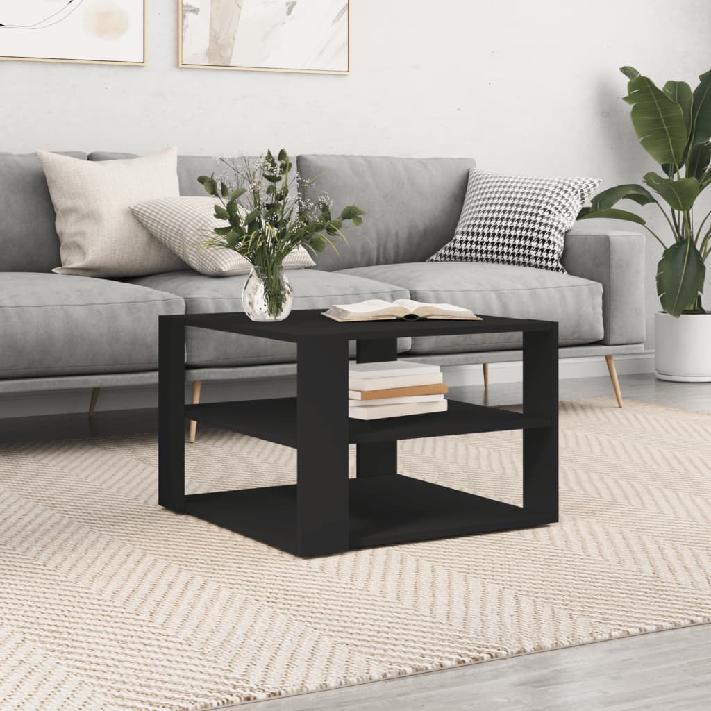 vidaXL Coffee Table Black 23.4"x23.4"x15.7" Engineered Wood