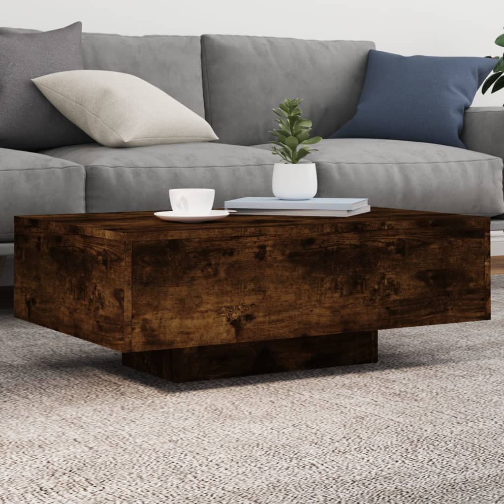 vidaXL Coffee Table with LED Lights Smoked Oak 33.5"x21.7"x12.2"