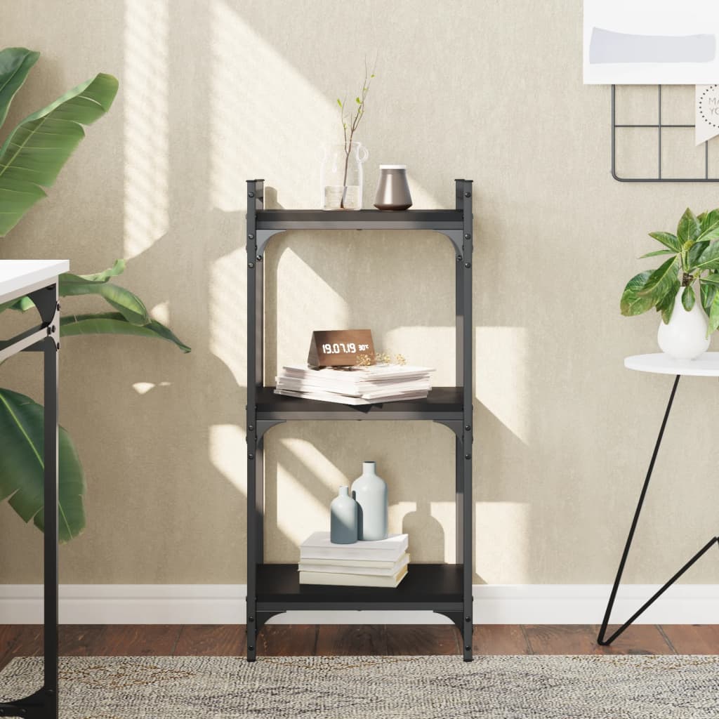 vidaXL Bookcase 3-Tier Black 15.7"x11.8"x33.9" Engineered Wood