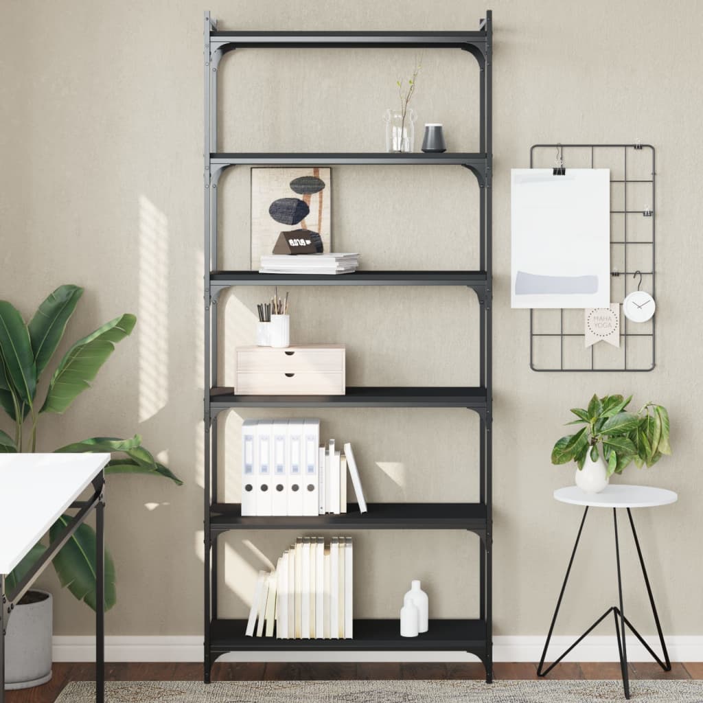 vidaXL Bookcase 6-Tier Black 31.5"x11.8"x74" Engineered Wood