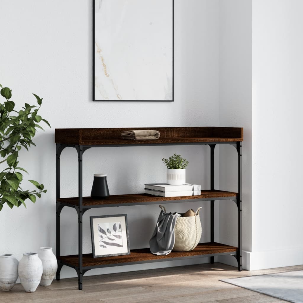 vidaXL Console Table with Shelves Brown Oak 39.4"x11.8"x31.5"